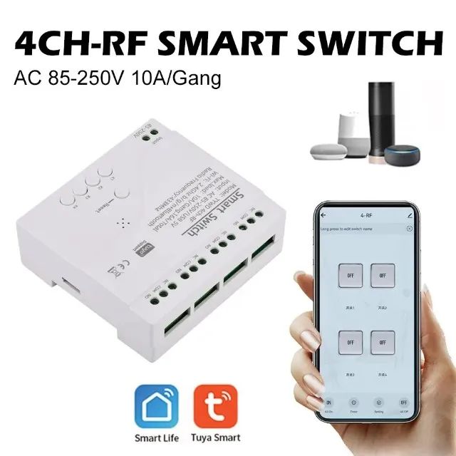 Interruptor Wifi Tuya Inteligente 110/220V Rf 433  4 Canais Contato Seco Alexa COD-AM595  - Foto 2