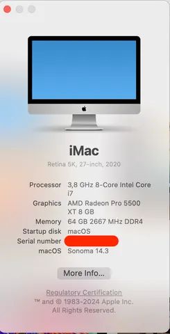 iMac 2020 5k 27 Core i7 3,8ghz | 64GB Ram | 512GB | Radeon 5500XT