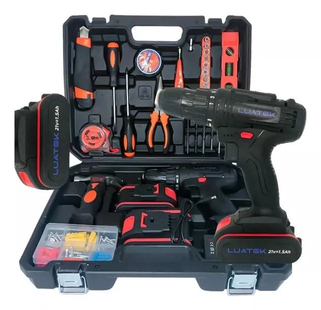 Parafusadeira Furadeira Marca Luatek 21v C/ Ferramentas 2 Baterias Cor Preto 110v/220v  - Foto 5