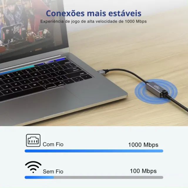 Adaptador Placa de Rede USB-C Tipo C 3.1 RJ45 Ethernet Gigabit /1000 em Alumínio - ALLC - Foto 6
