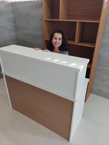 balcão reto com frente amadeirada - Foto 4