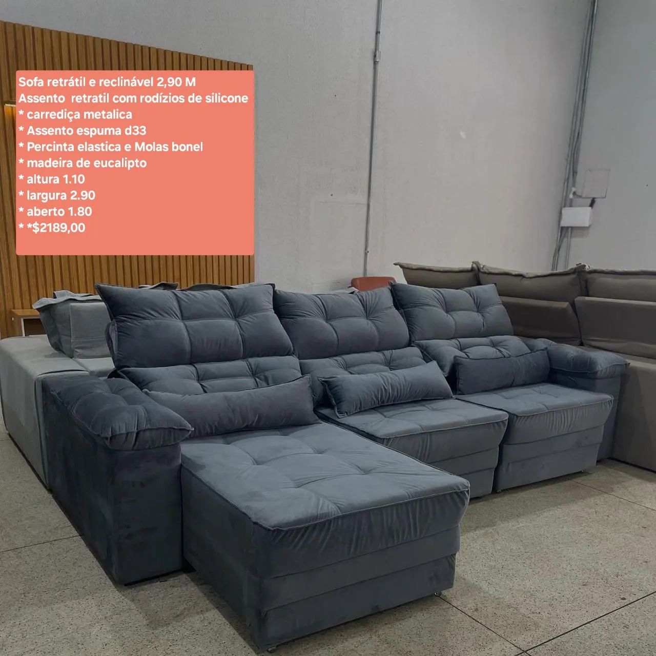 Sofá Poliana Retrátil e Reclinável 2,90m - Foto 4