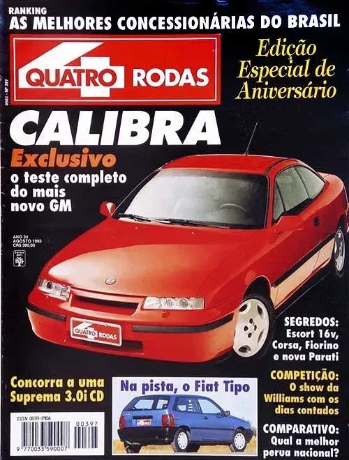 Chevrolet Calibra, Escort Cosworth, Fiat Tipo - Revista Quatro Rodas 