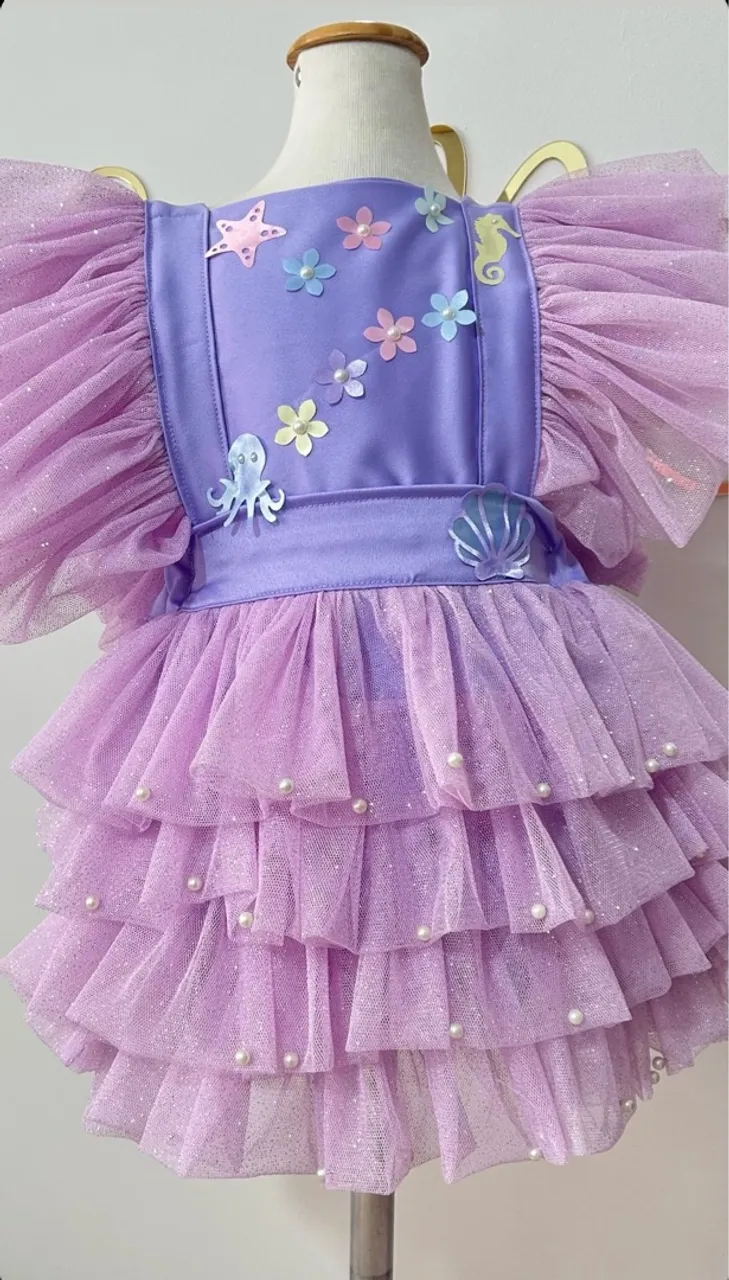 Vestido Infantil Temático Fundo do Mar