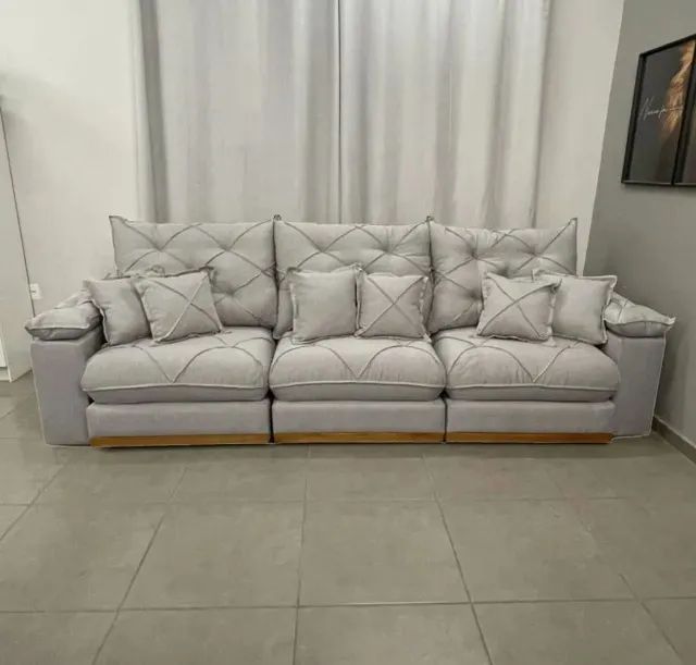 Sofá Gran Plus 3,20m Linho Bege e Linho Cinza - Foto 2