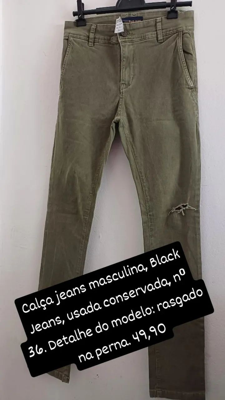 Calça Jeans Verde Militar com Rasgos - Foto 3