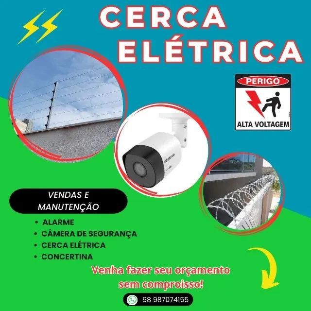 CERCA ELÉTRICA, CONCERTINA, CÂMERA, ALARME