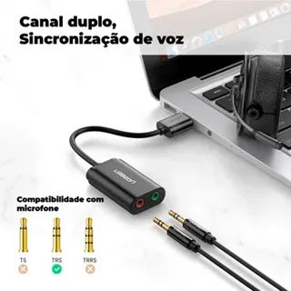 Adaptador de Áudio Ugreen USB 2.0 para P2 US205 - Preto - Foto 2