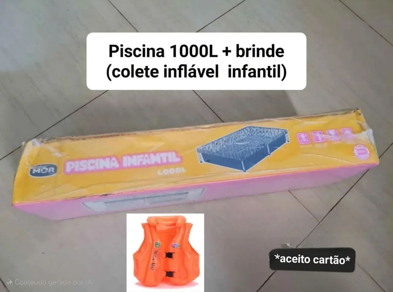 Piscina Infantil 1000L + Brinde - Colete Inflável