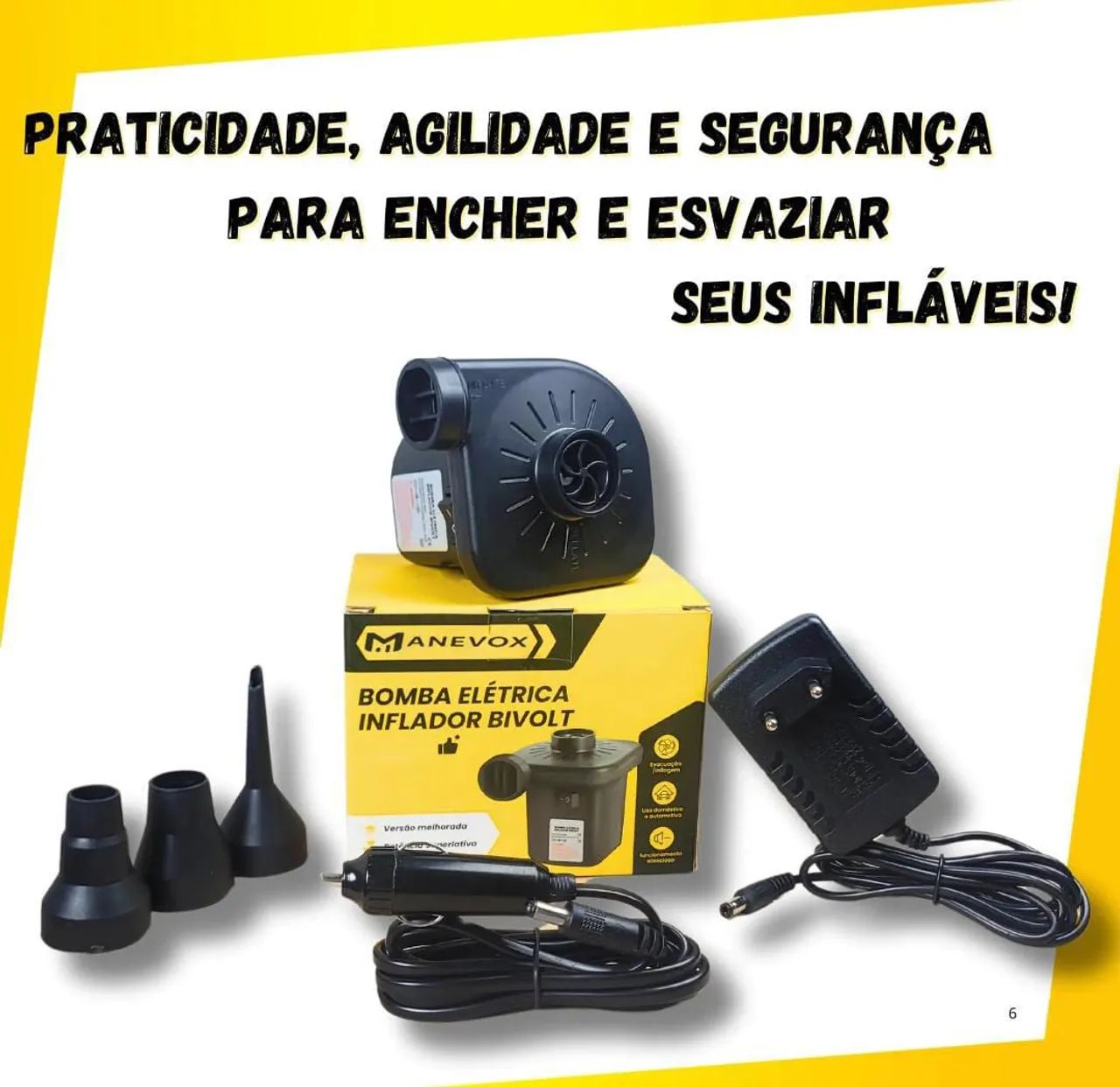 Bomba de ar inflador portatil eletrico para encher - Foto 2