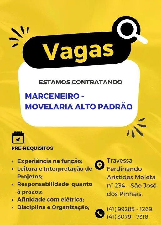 Vagas Marceneiro e Meio oficial