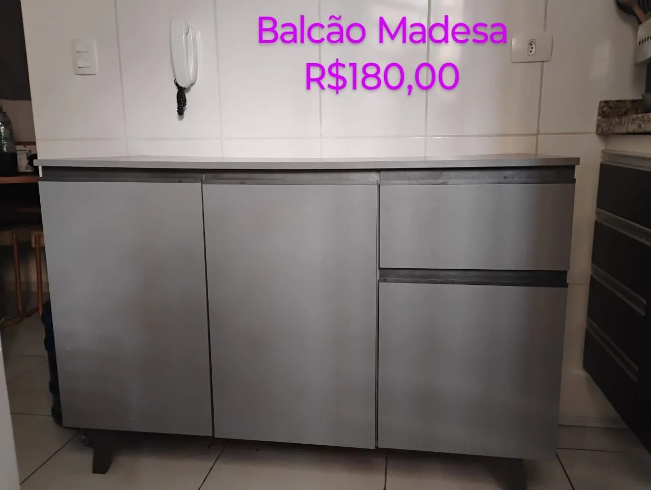 Balcão Madesa Cinza com Gaveta