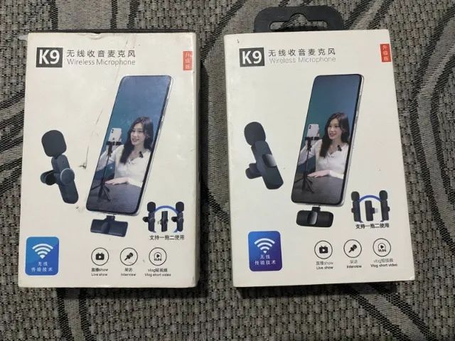 2 Microfones K9 Sem Fio para Celular - Type-C e Lightning
