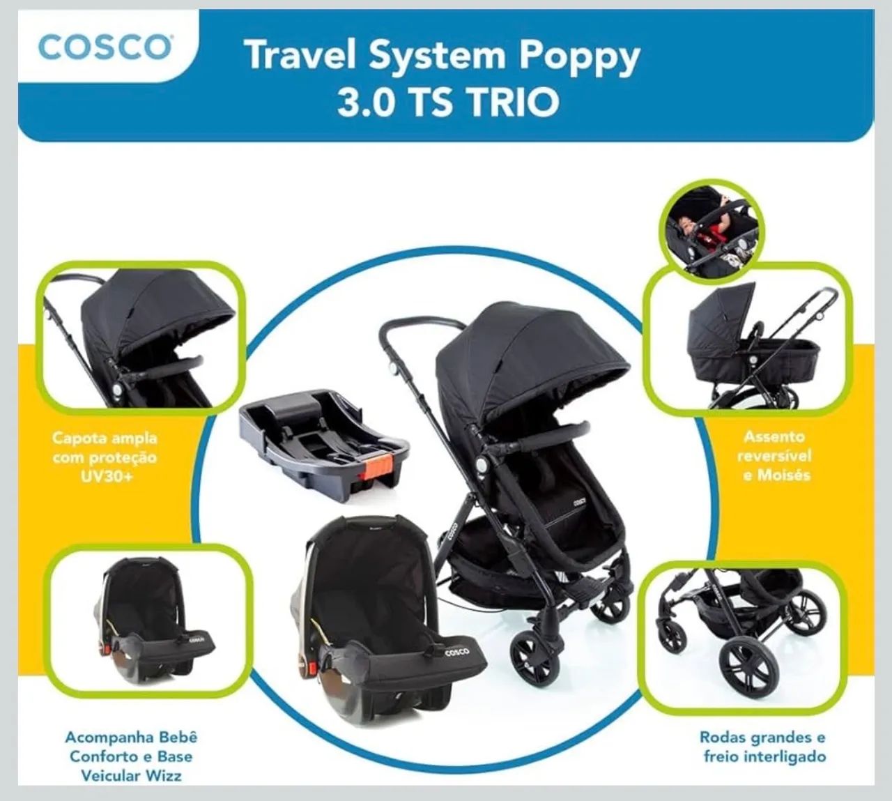 Carrinho Cosco- Travel System Poppy Trio - Foto 4