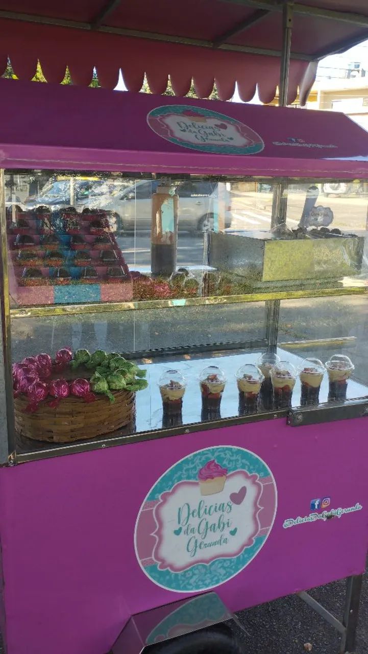 Carrinho rosa de doces, tortas, bolos, docinhos, empadas - Foto 5