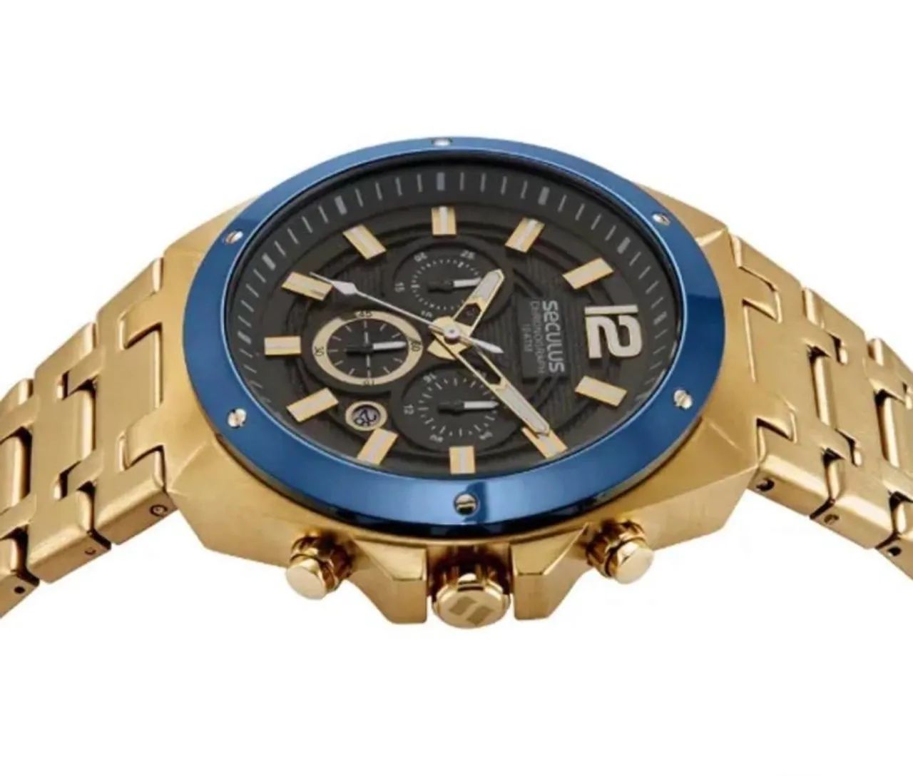 Relógio seculus masculino dourado  - Foto 3