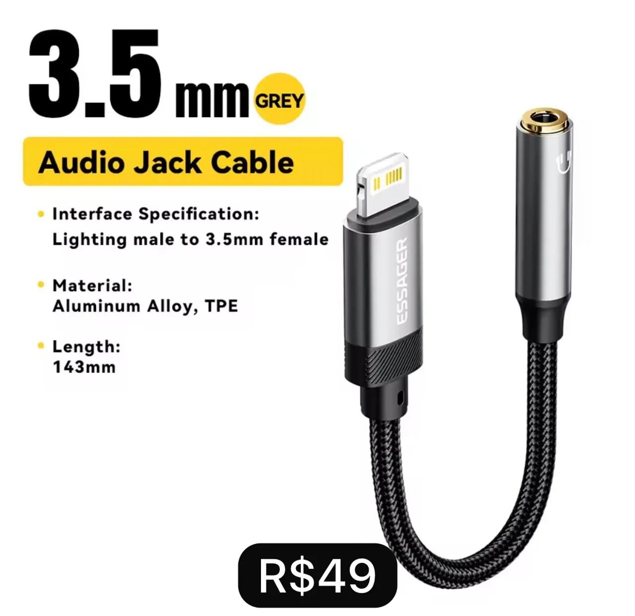 Cabo Iphone Adaptador plug 3,5mm - Produto Novo
