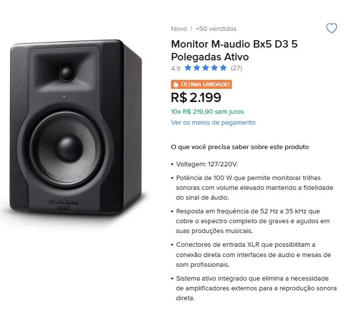 Monitor de referência M-Audio BX5 D3 autêntico - Foto 5