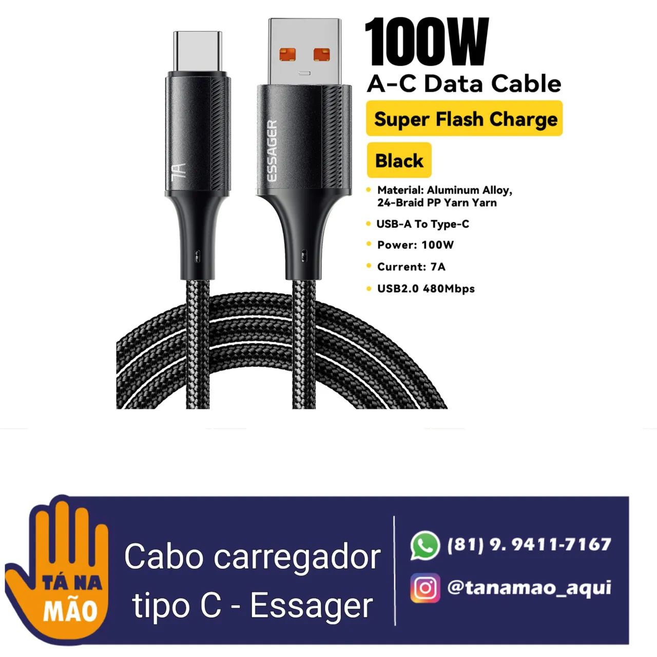 Cabo carregador USB/C - Essager  - Foto 2
