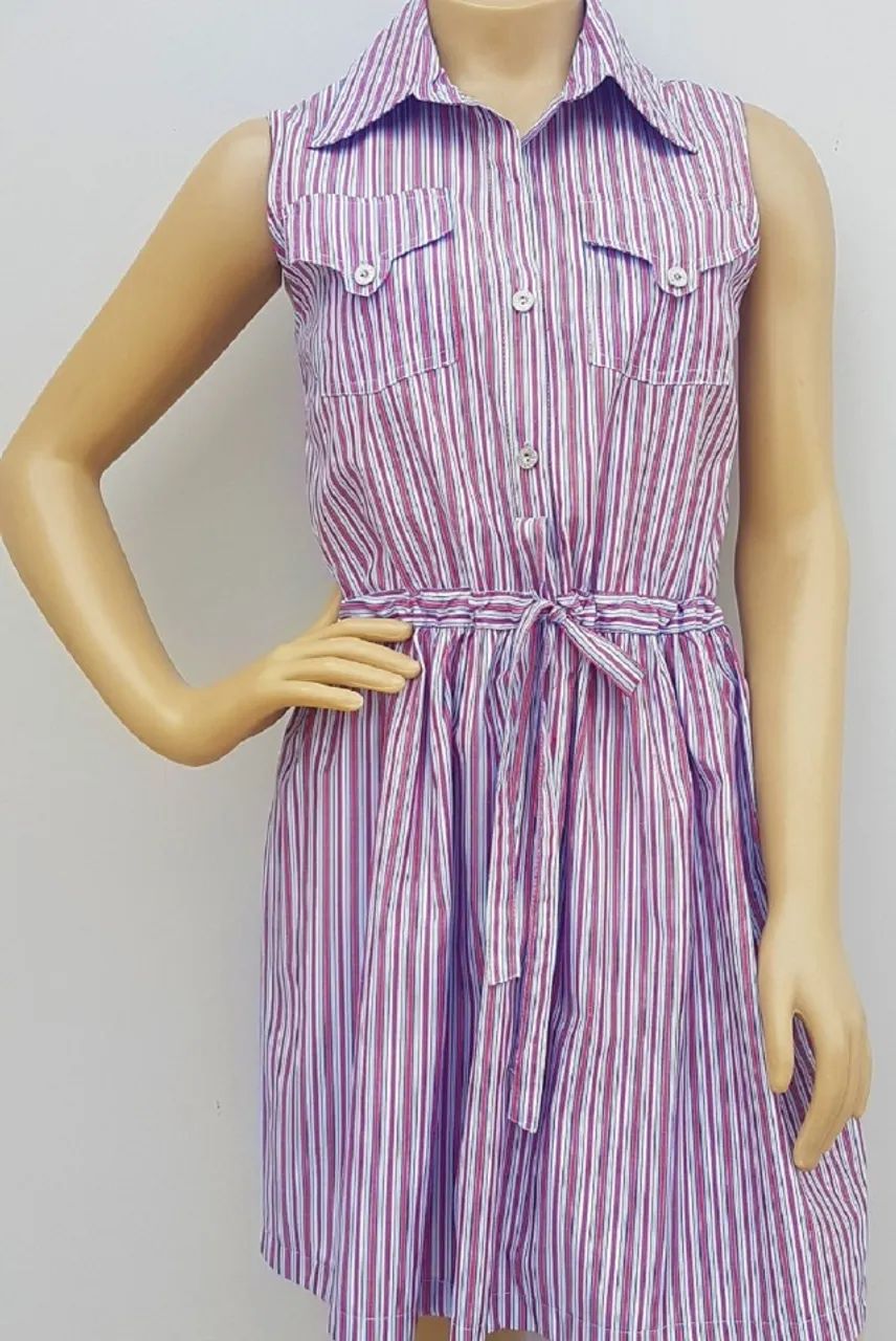 Vestido Listra Vermelho/azul 100% Algodão - Foto 3