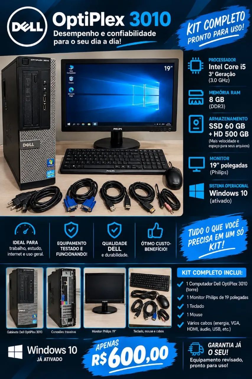 Kit completo Dell optplex 3010 com i5 e SSD.