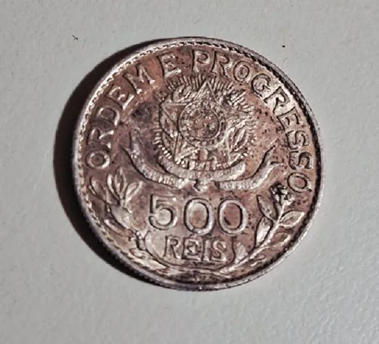 Moeda Brasil 500 Réis Prata 1913