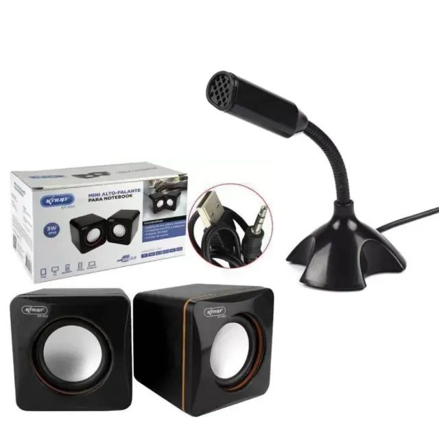Kit microfone de mesa USB flexível + par de caixas de som para PC