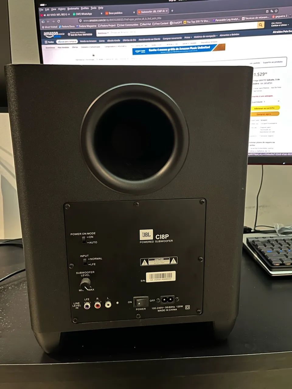 Subwoofer JBL Ci8P Ativo 100W RMS 8 Polegadas Preto Bivolt - Foto 2