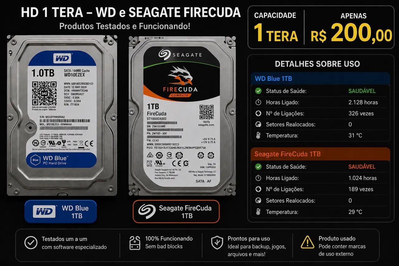 HDs excelente: WD e Seagete