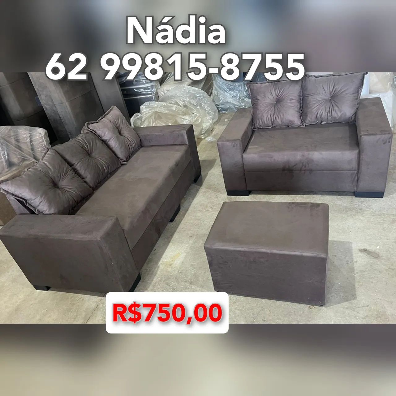 Sofá dois e 3 lugares marrom 