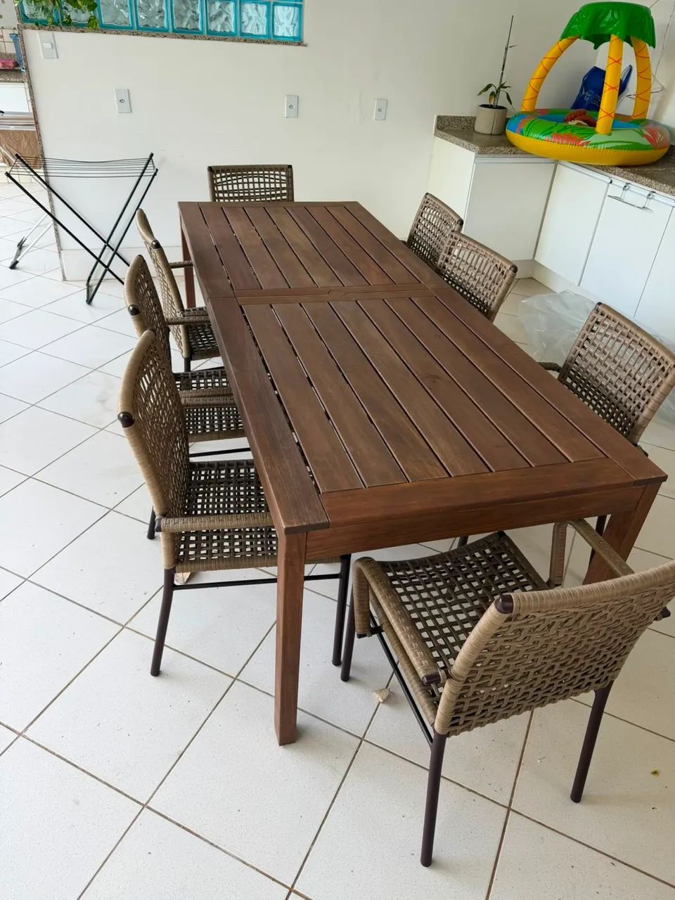 Mesa de madeira e cadeiras com corda náutica  - Foto 2
