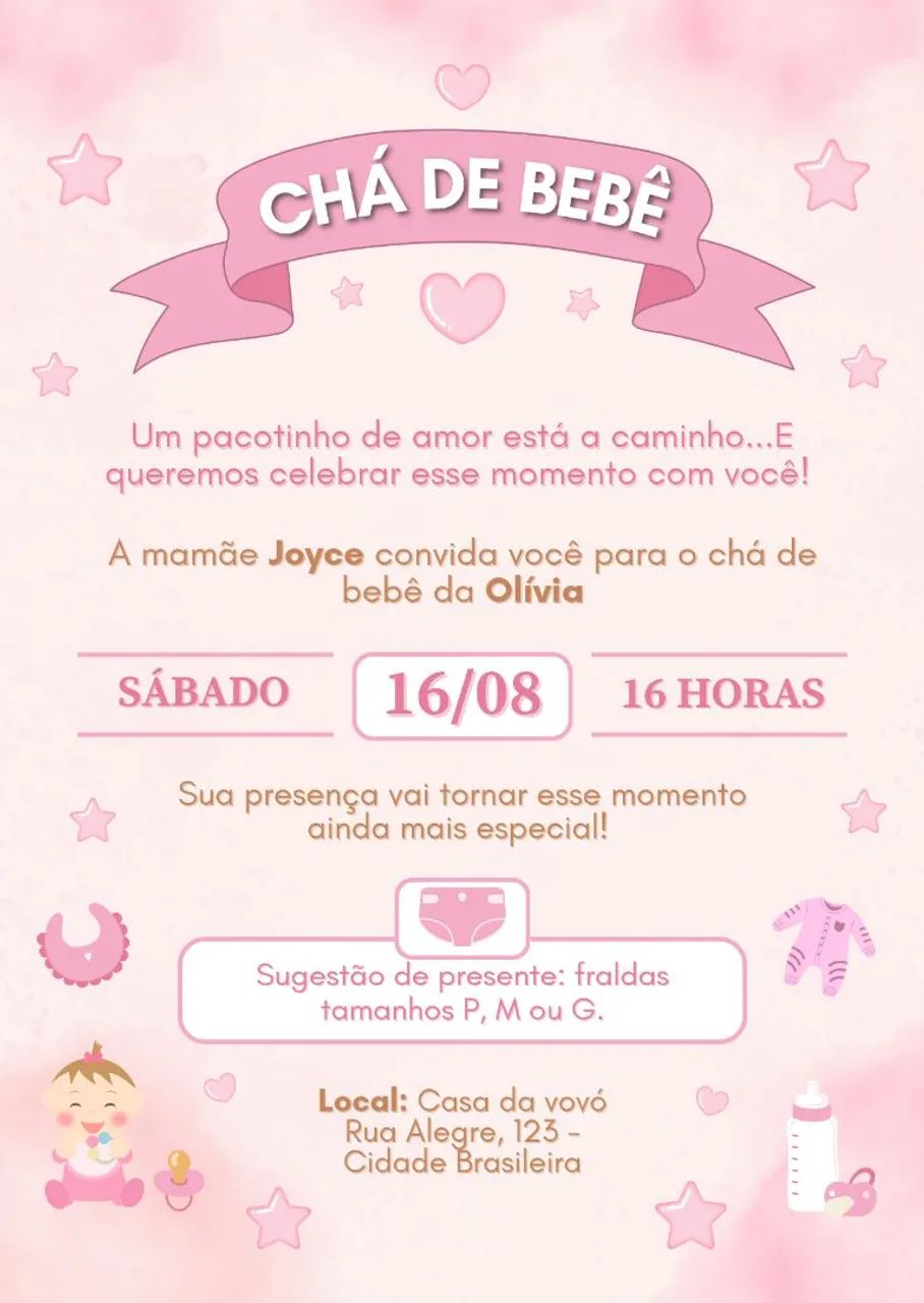 Convite personalizado chá de bebê 