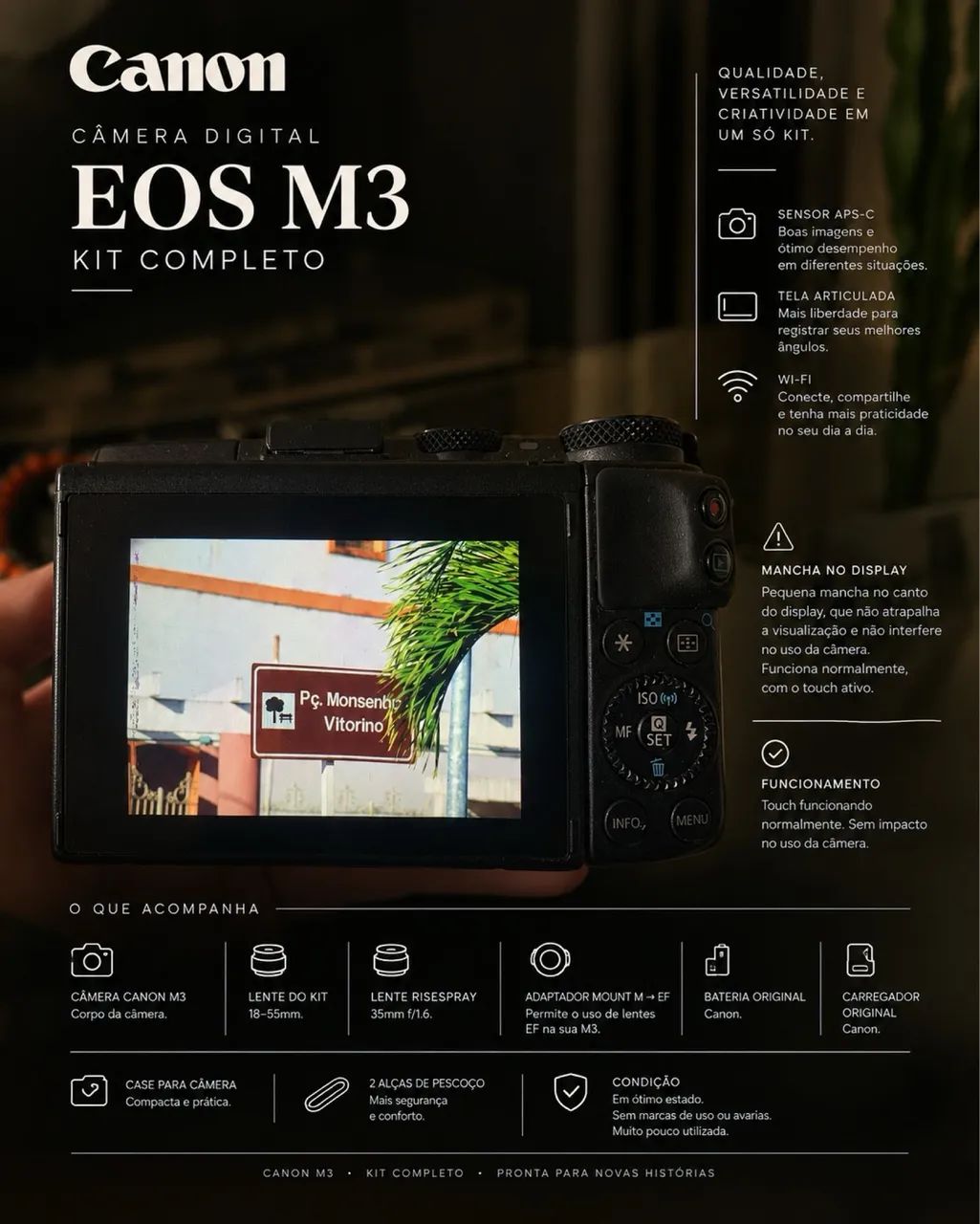 Canon EOS M3 コンボセット Canon EOS M3 Kit Completo 18-55mm + 35mm f/1.6 - Câmeras e