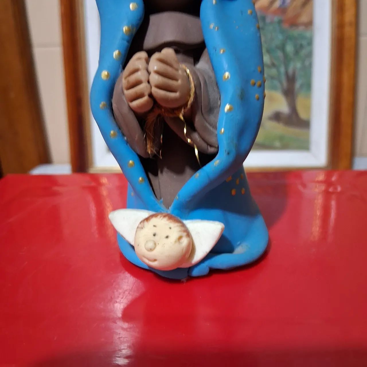 Estatueta São Francisco de Assis  com manto e coroa... - Foto 3