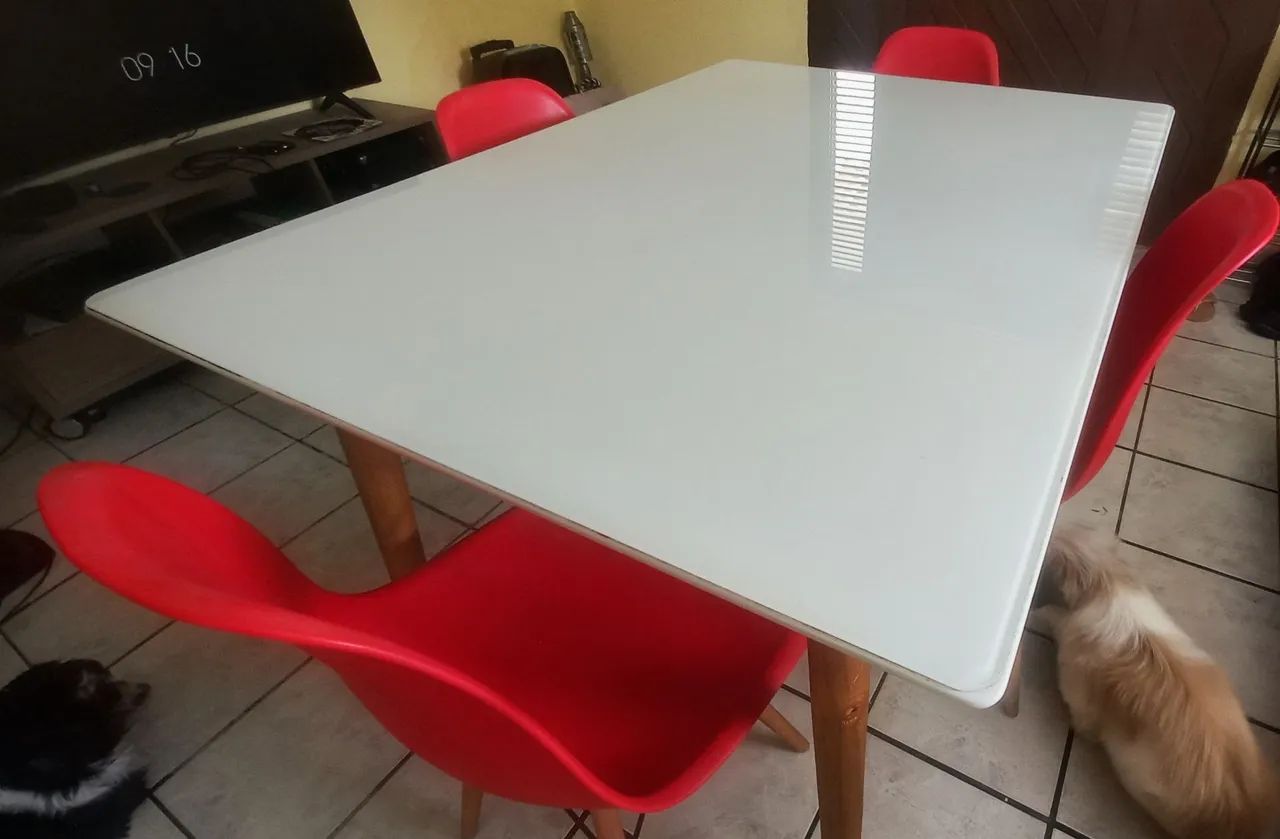 Mesa tampo de vidro e mdf laca dallas com 4 cadeiras s  - Foto 2