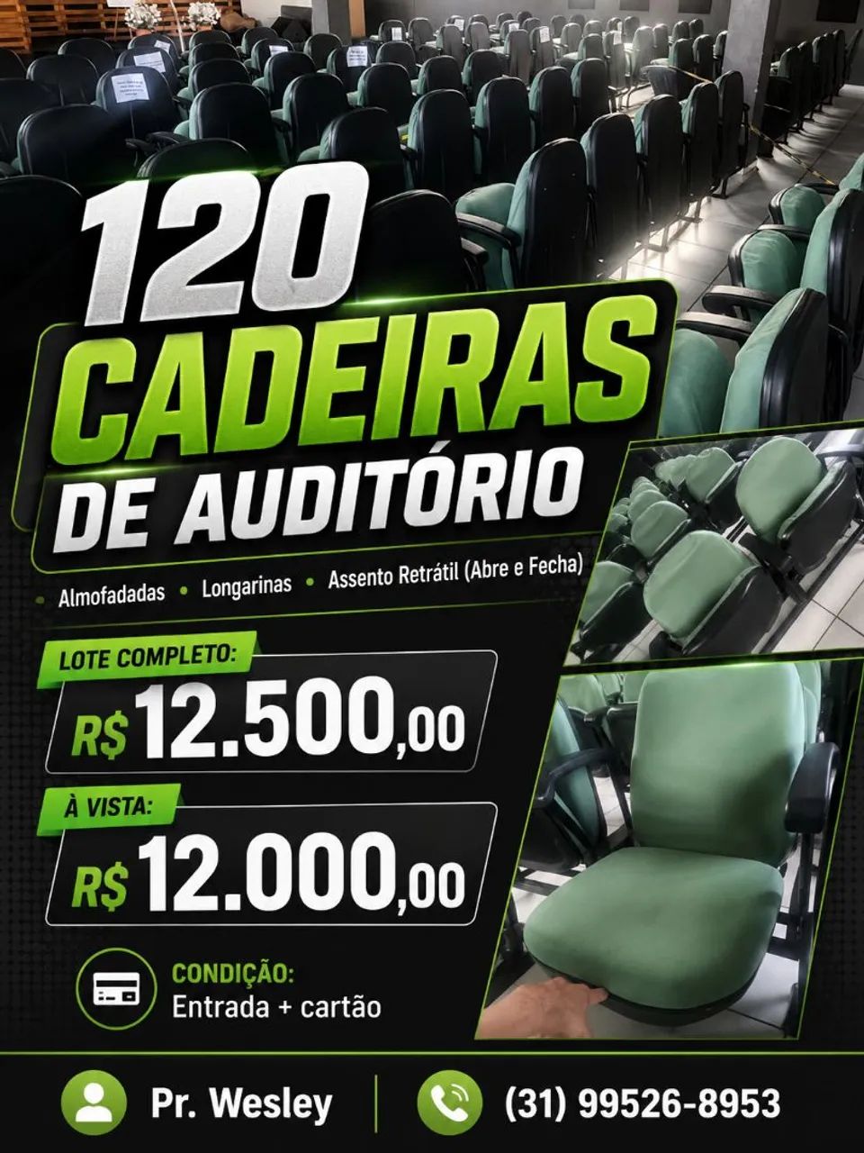 100 Cadeiras de Auditório com Assento Retrátil - Foto 2