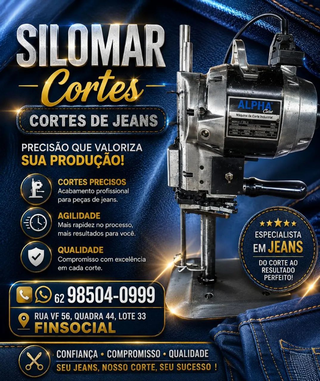 Cortes em jeans e matriz computadorizada 