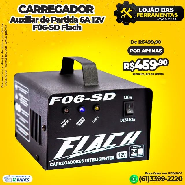 Carregador Auxiliar de Partida 6A 12V F06-SD Flach