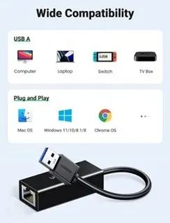 Adaptador de Rede Ugreen USB 3.0 para RJ45 CR111 - Preto - Foto 5