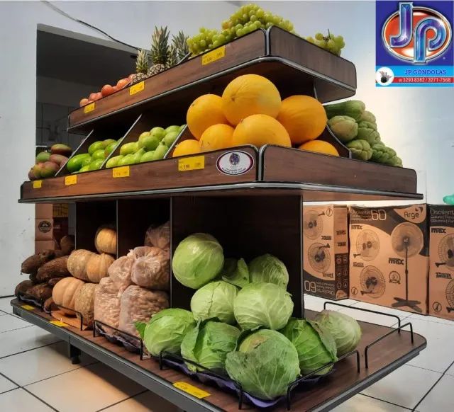 Banca expositor vasca hortifruti em inox e aço + mdf - Foto 5