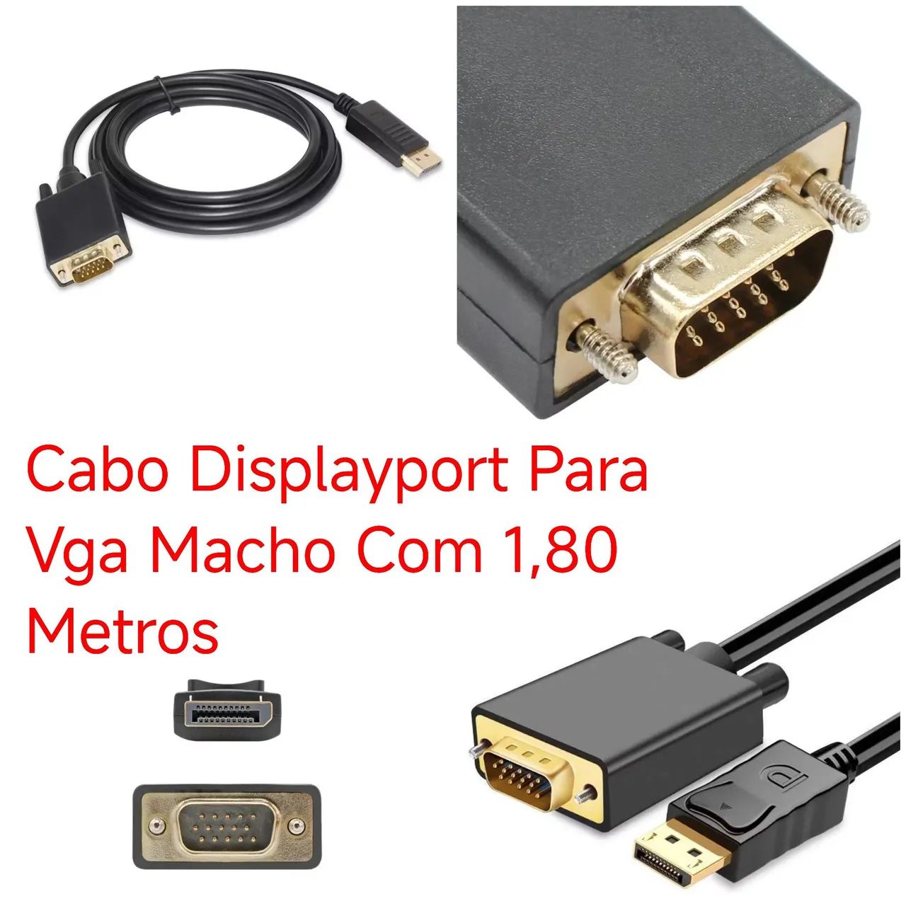 Cabo Displayport Para Vga Macho Com 1,80 Metros