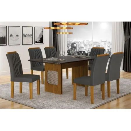 Mesa Lara Vidro chumbo c/6 cadeiras 