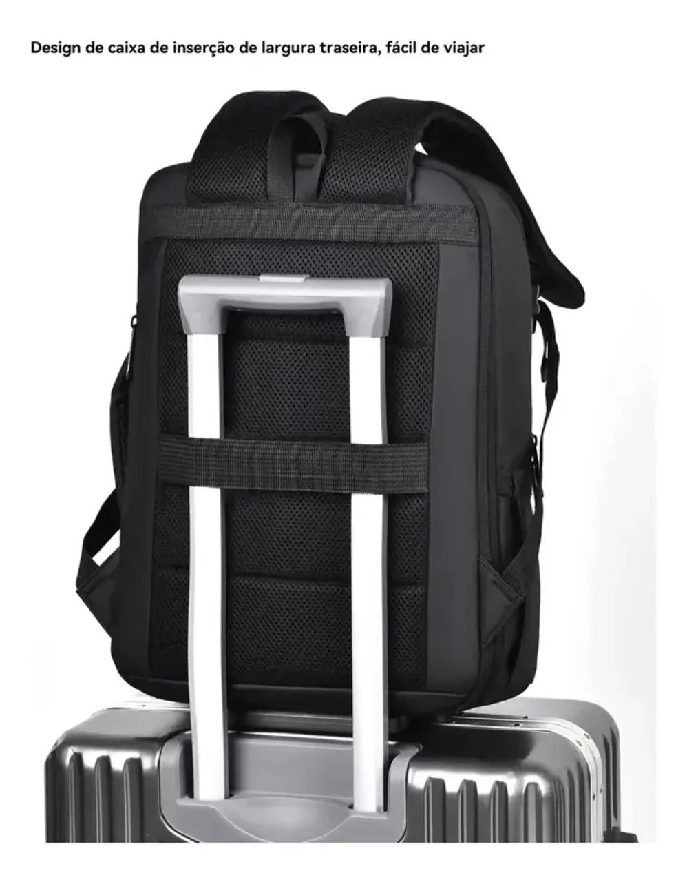 Mochila Preto Liso Com Faixa Impermeável com Expansão  - Foto 5