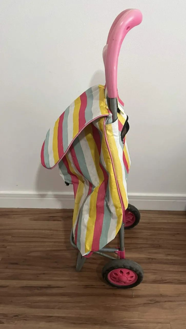 Carrinho de feira/compras Leva Tudo cor rosa multicor 90cm - Foto 2