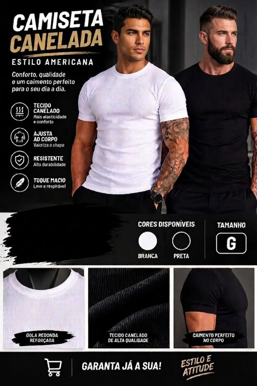 Camiseta básica canelada em poliéster com elastano 