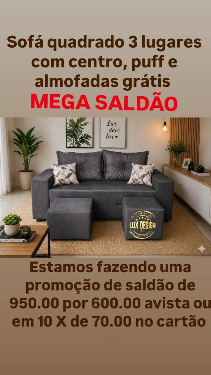 Sofá quadrado 3 lugares ou sofá L ou de canto com centro, puff grátis  - Foto 3