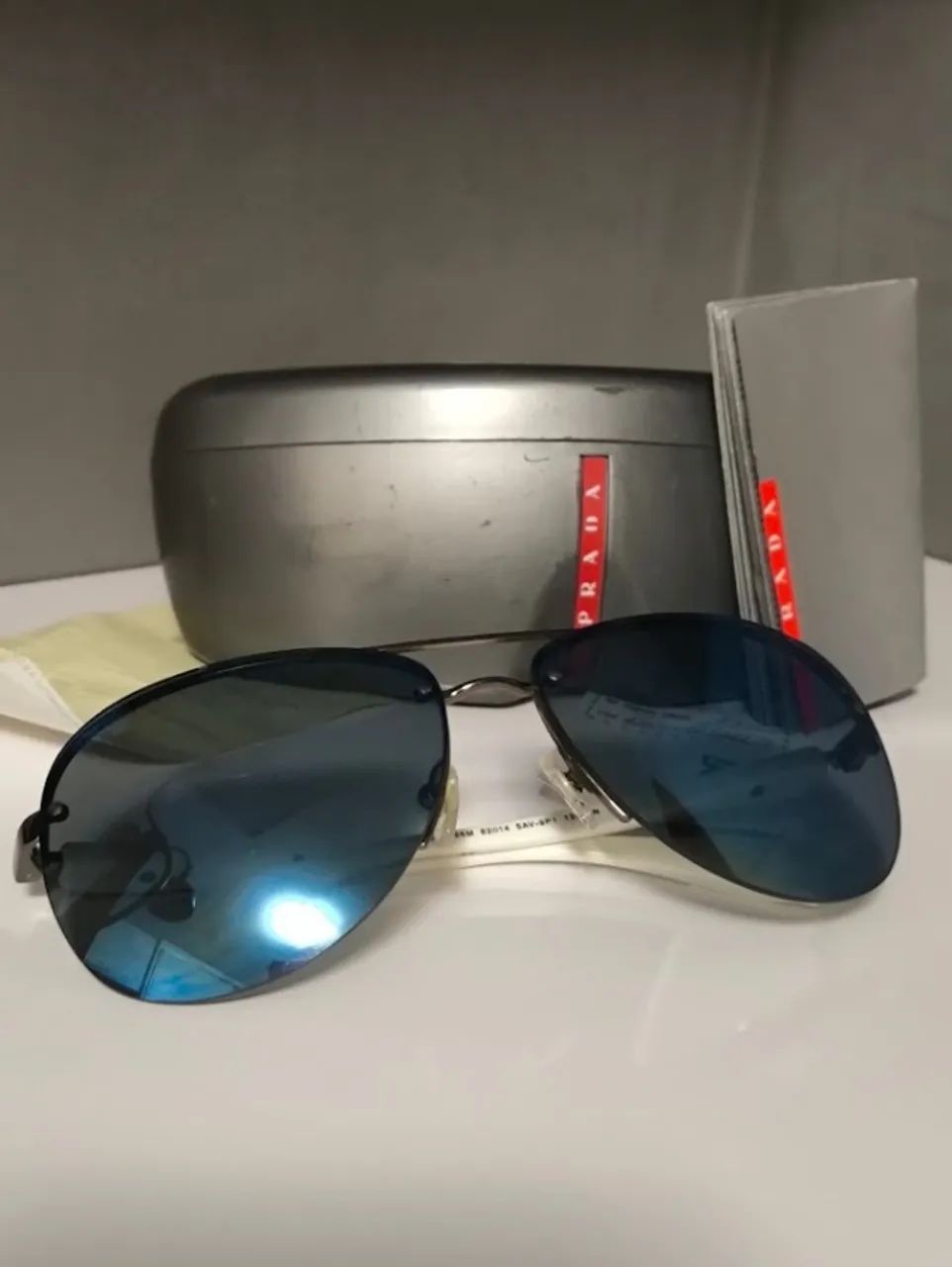 Óculos De Sol Prada Linea Rossa SPS 56M Original - Azul e Branco (Com Estojo) - Foto 2