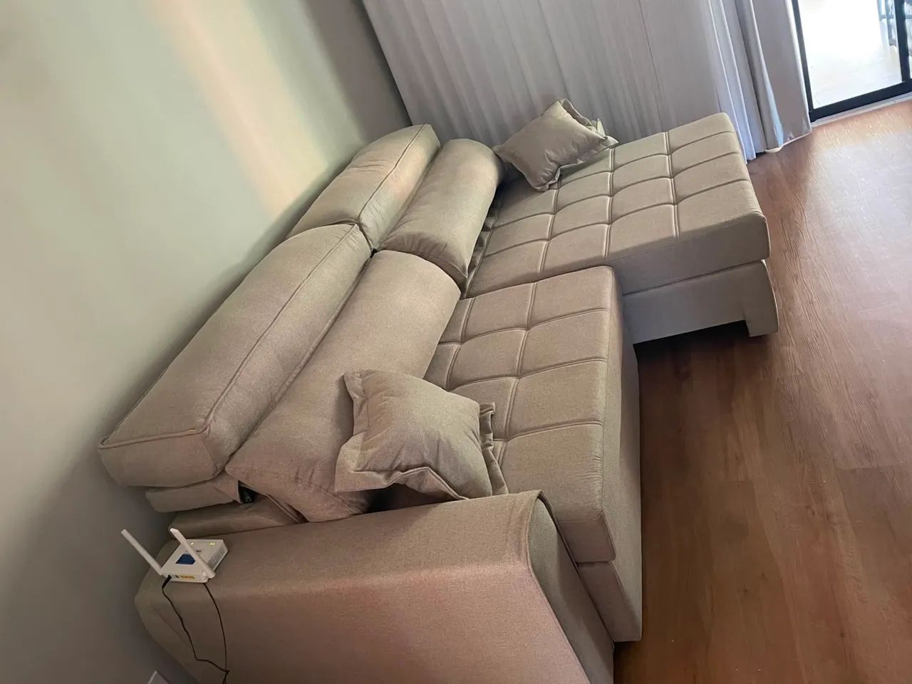 Sofá retrátil reclinável 2.90 linho cinza  - Foto 2