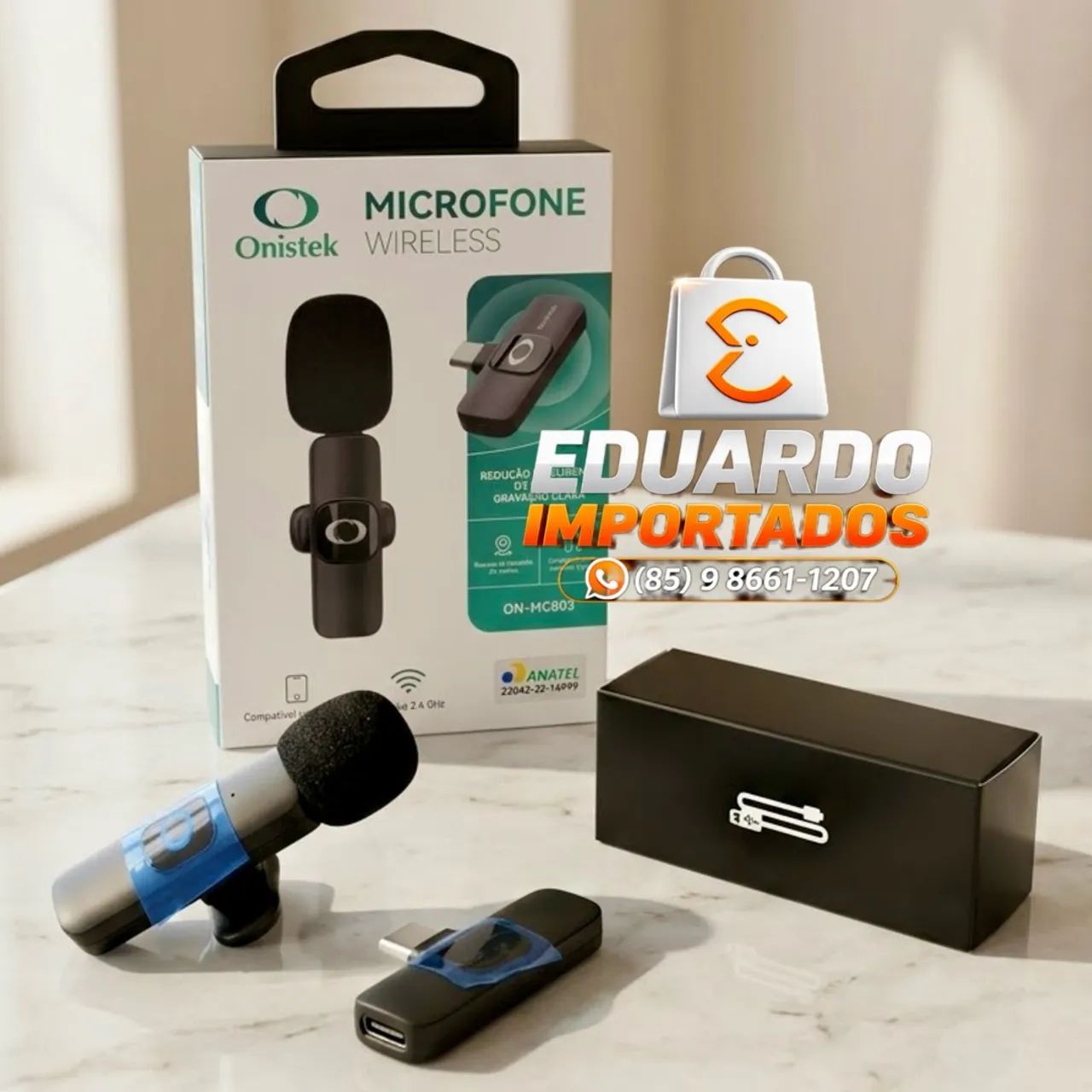 Microfone de Lapela Sem Fio Onistek Entrada Tipo-C Plug & Play 