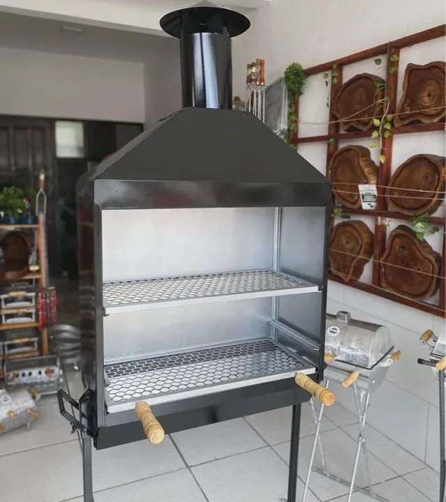 Churrasqueira espetinho 60x27 chaminé galvanizada 